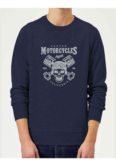 American Moto Costume Repair Baskılı Indigo Erkek Sweatshirt