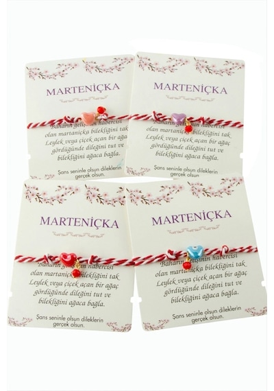Kalp Cam Boncuk Marteniçka İp Bileklik Çok Renkli