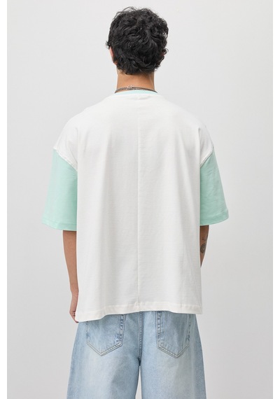 Vamos Oversize Baskılı Tişört V70-208 Mint Yeşili
