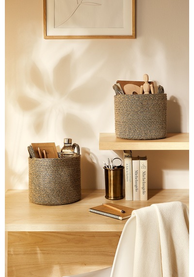 Ocean Home Textile 2'li Siyah Kırçıllı Jüt Halat Sepet Set 26 x 22 cm