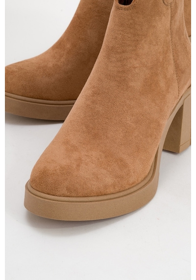 Luvishoes Luvi Shoes Mier Taba Süet Zincir Detaylı Kadın Kalın Topuklu Bot Taba Süet