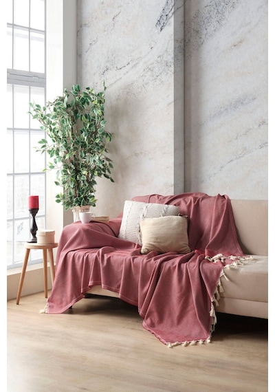 Miracolo Home Bordo Pamuklu Dekoratif Koltuk Örtüsü Set 170x230 Boyutlu Optimal Kaymaz Tasarım 2 Adet
