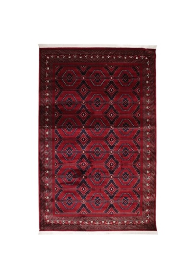 Nakış Serisi Kırmızı Zeminli Geometrik Motifli Şık Salon Halısı Af316 Red Çok Renkli