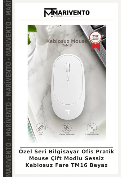 Özel Seri Bilgisayar Ofis Pratik Mouse Çift Modlu Sessiz Kablosuz Fare Tm16 Beyaz