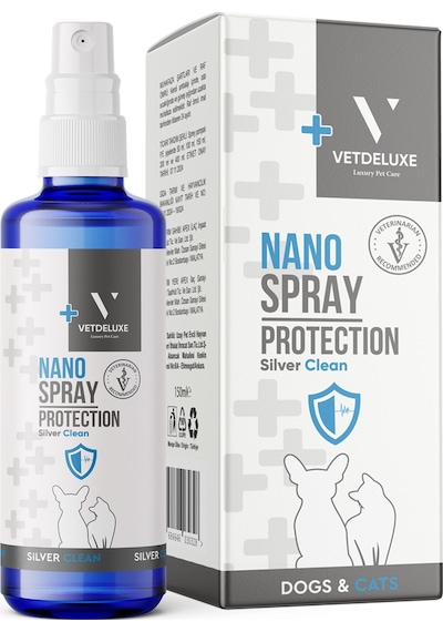 VETDELUXE Nano Silver Sprey Kedi Köpek Deri, Yara ve Vücut Bakım Spreyi (Göz, Kulak, Vücut Temizleme) 150 ml