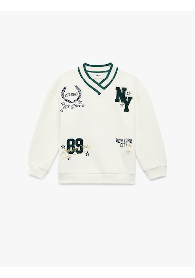 Koton Nakış Detaylı Uzun Kollu V Yaka Sweatshirt Ekru 6skg10245ak Ekru Koton Nakış Detaylı Uzun Kollu V Yaka Sweatshirt Ekru 6skg10245ak Ekru