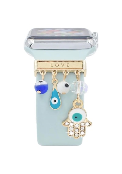 Apple Watch 11 42mm İçin Kordon Süsü Charm Love Hamsa Watch Series 11 42mm İle Uyumlu Kordon - Gold Diğer