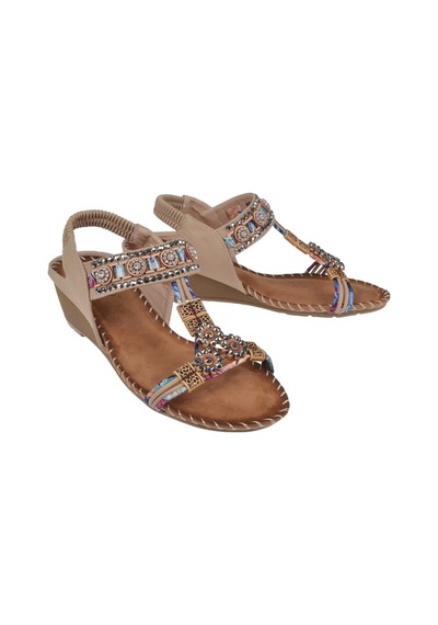 Guja Dolgu Taban Taşlı Kadın Sandalet Gj-15130 Bej-bej Bej