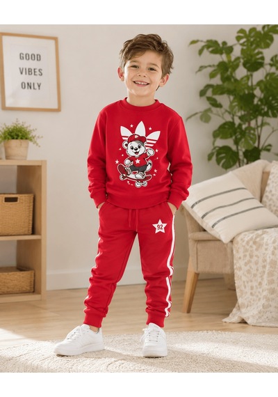 Eray Alp Kids Unisex Çocuk Kırmızı Baskılı Sweatshirt Eşofman Takımı Günlük Rahat Kombin Eray Alp Kids Unisex Çocuk Kırmızı Baskılı Sweatshirt Eşofman Takımı Günlük Rahat Kombin
