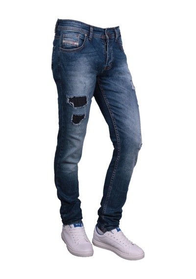Erkek Mavi Denim Perç İşlemeli Pantolon Mavi