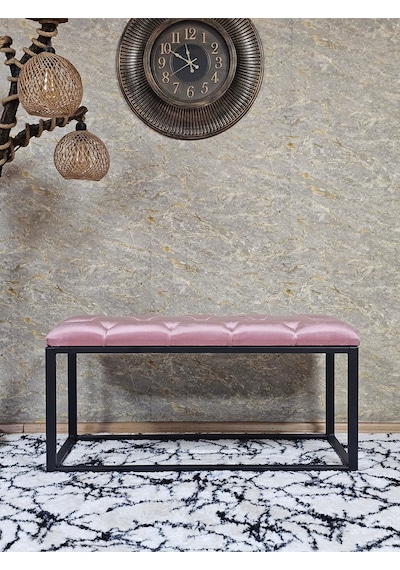 Zafir Siyah Boyalı Diktörtgen 100 Cm X 40 Cm Oturak Puf - Bench - Makyaj Oturağı - Oturak Pembe