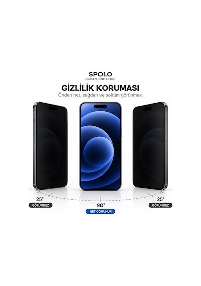 Spolo Apple iPhone Uyumlu  17 Hayalet Ekran Koruyucu Gizlilik Camı Yan Görüş Önleyici Ekran Koruma