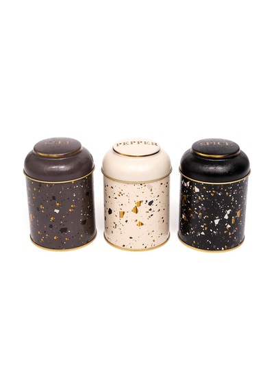 Terrazo Desenli Metal Saklama Kabı 3 Lü Set 9 x 11 CM