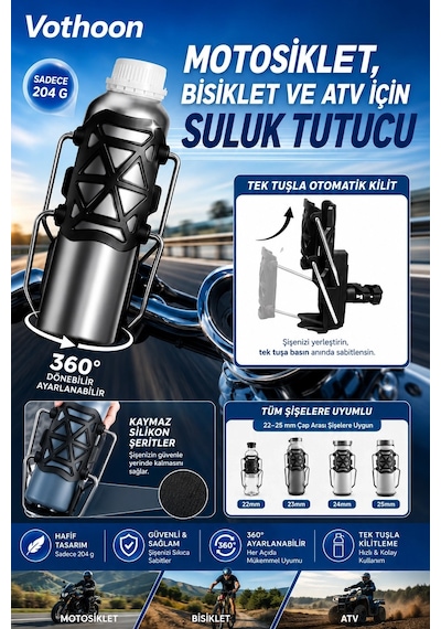Zenvia Bisiklet Motosiklet Atv Ve Scooter Uyumlu Matara Suluk Tutucu Gidon Bağlantılı Esnek Gövdeli Şişe Aparatı
