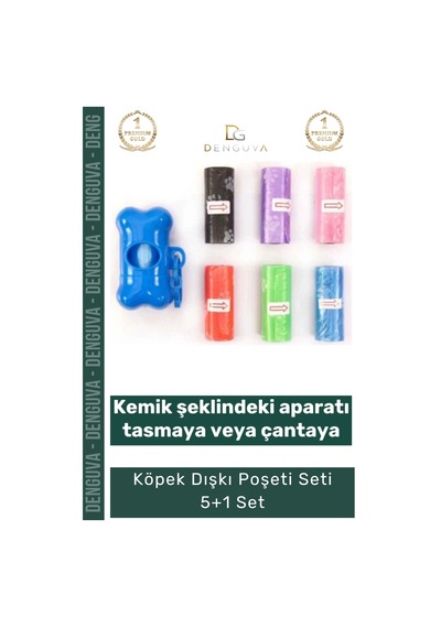 Dışkıpoşeti Kemik Şeklinde Taşıma Aparatlı Pratik Hijyenik Renkli Yedekli Köpek Dışkı 5+1 Poşeti Se