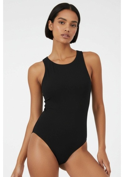 Hiccup Bdart, Çıtçıtlı, Kolsuz, Yuvarlak Yakalı Bodysuit Siyah