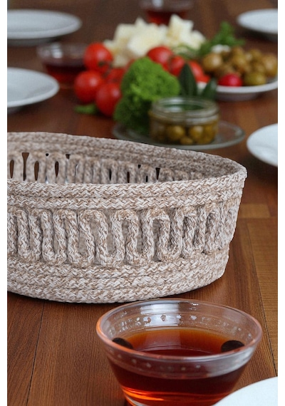 Kaan Home El Dokuma Oval Jüt Ekmek Sepeti Krem-bej