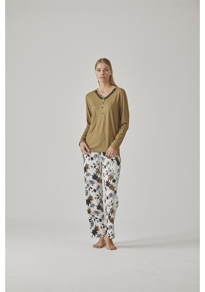 Relax Mode Kadın V Yaka Pijama Takım - 10779 Renkli