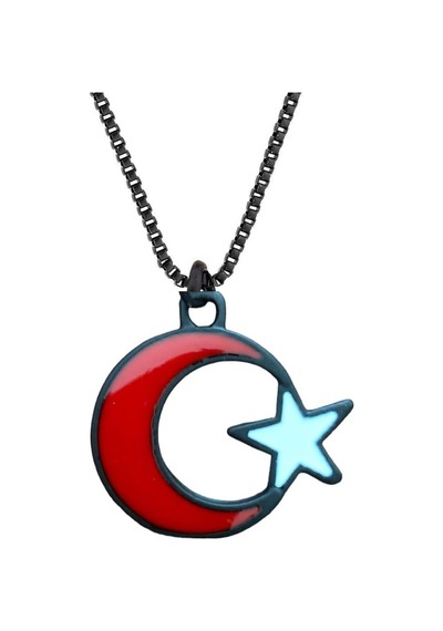Herşey Nota Ay Yıldız Kırmızı Beyaz Kolye Gümüş