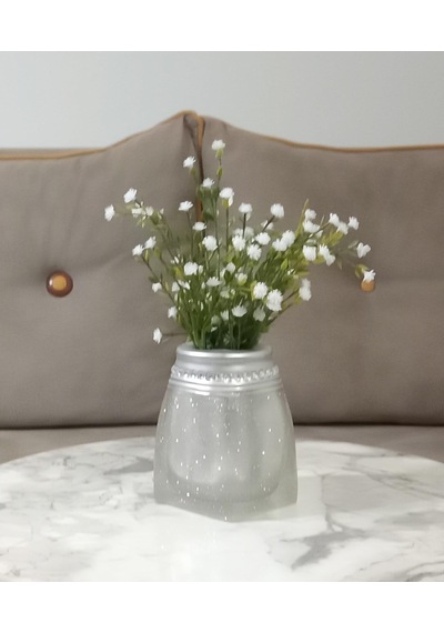 Vazo Dahil,vazo Dahil,vazoda Çiçek,beyaz Yapay Çiçek,vazo Dekoratif Kristal Taşlı Gümüş Poliresin 7x7x15 Çok Renkli