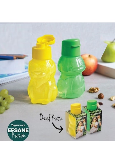 Tupperware Eco Şişe 350ml Sarı Aslan Ve Yeşil Kurbağa İkili Set Matara Suluk Sarı