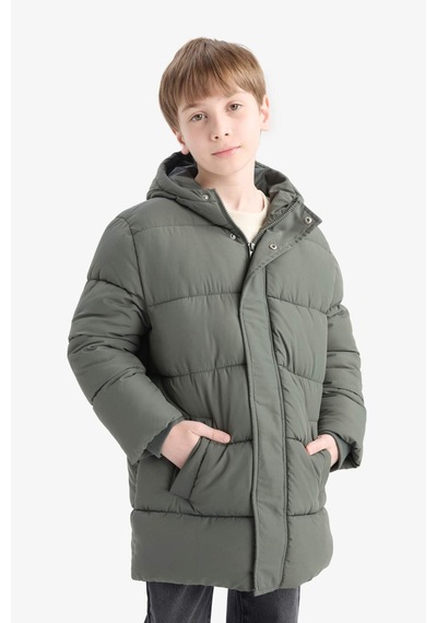 Defacto Su İtici Kapüşonlu Fermuarlı Haki Erkek Çocuk Parka C8782a8/kh493 Haki