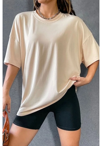 Unisex Skullcracked Baskılı T-shirt Bej