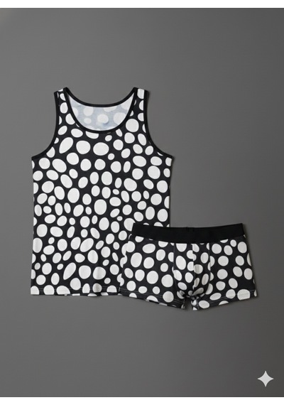 Erkek Desenli Tank Top Boxer Takımı Çok Renkli