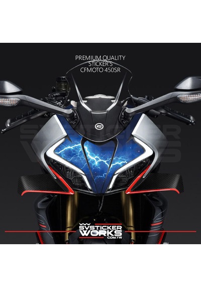 Cfmoto 450sr Sticker Ön Kafa Kaplama Modeli Hazır Kit Mavi Şimşek Desen Kaplama Mavi