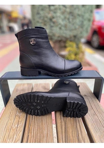 Venüs 2253409k Topuklu Fermuarlı Günlük Deri Kadın Bot Siyah