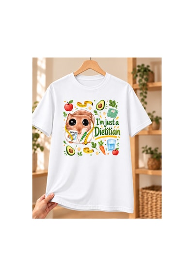 Mor Mürekkep Sad Hamster Diyetisyen Baskılı Beyaz Tişört - Diyetisyene Hediye Unisex