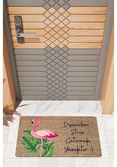 Rugmood Modern Dijtal Baskı Flamingo Stres Kapı Önü Paspası Kahverengi
