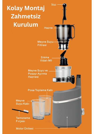 Tıgrecook SJ 036 Slow Juicer Yavaş Sıkım Katı Meyve Sıkacağı Sorbe