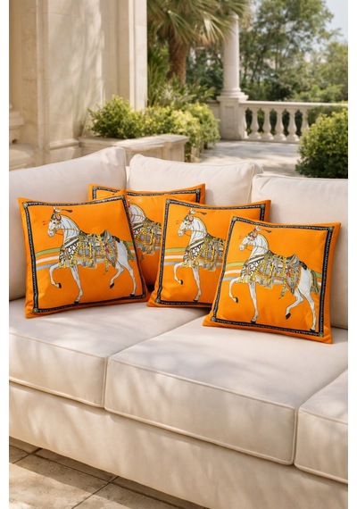 Tarzını Seç Royal At Desenli Salon Dekoru 4'lü Kırlent Kılıfı 40x38