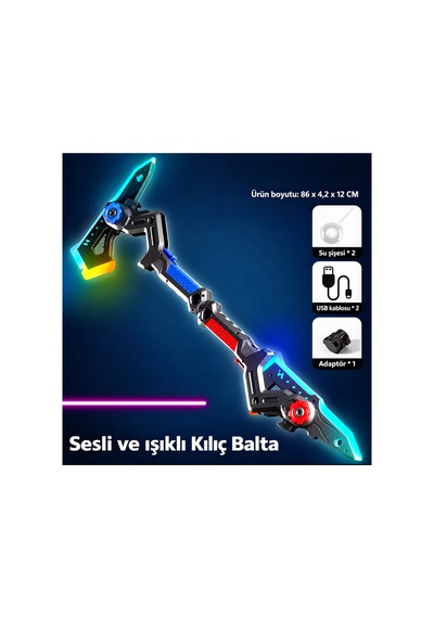 Oyuncak Balta 86 Cm 2'si 1 Arada Rgb Işıklı Sesli Şarjlı Buhar Püskürtmeli Çok Renkli