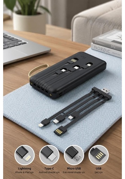 Güç Kaynağı Tablet Bataryası Taşınabilir Batarya 20000 Mah Ledli 4 Çıkışlı Powerbank Çok Renkli