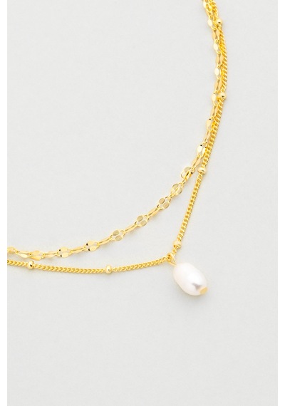 İnci Taşlı 18 Ayar Sarı Altın Kaplama 23 Cm Gümüş Minimal Hal Hal Sarı