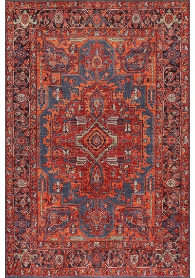 Artloop Relic Turuncu Vintage Klasik Madalyon Desenli Dokuma Tabanlı Şönil Halı Al 569