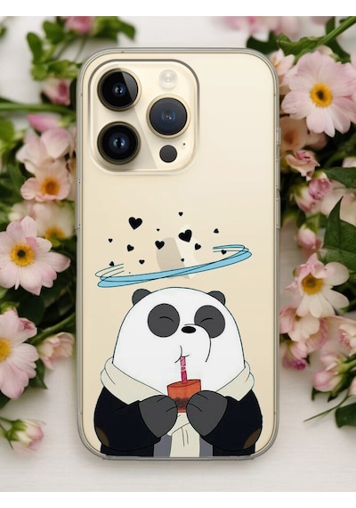 Apple Uyumlu iPhone 15 Pro Max Kalpli Panda Tasarımlı Şeffaf Telefon Kılıfı Çok Renkli
