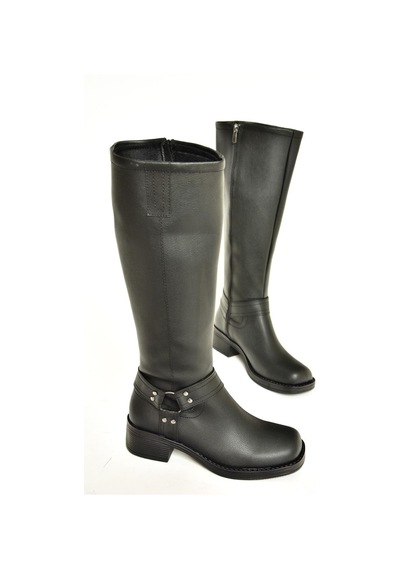 Fox Shoes T404550009 Siyah Alçak Topuklu Kadın Çizme Siyah-Suni Deri