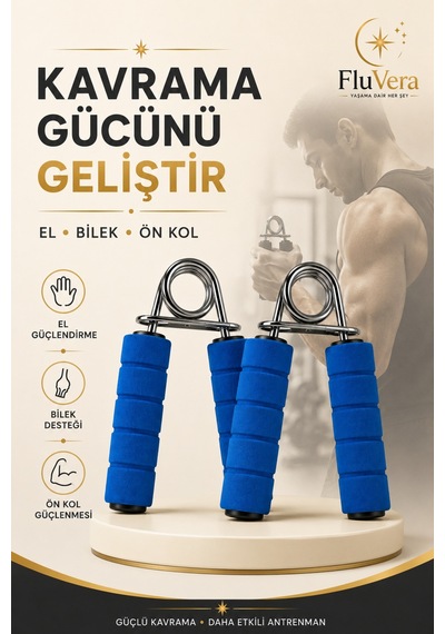 Mavi 2'li El Yayı Seti El Bilek Ön Kol Güçlendirme Kavrama Egzersiz Aleti Mavi
