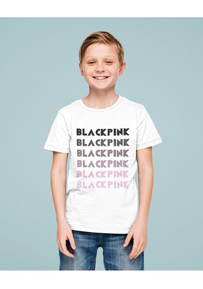 Sevbano Blackpink Kpop Baskılı Unisex Çocuk Tişört 1-12 Yaş Beyaz