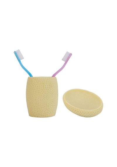 Sıa 2 Li Banyo Seti.Sarı Petek Model.Poliresin Sarı