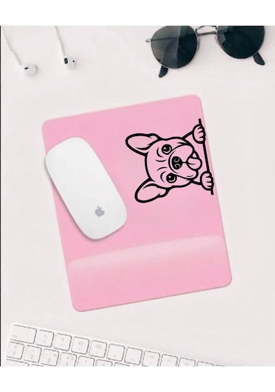 Sevimli Köpek Desenli Mousepad Pembe Zemin Kaymaz Tabanlı Mouse Pad