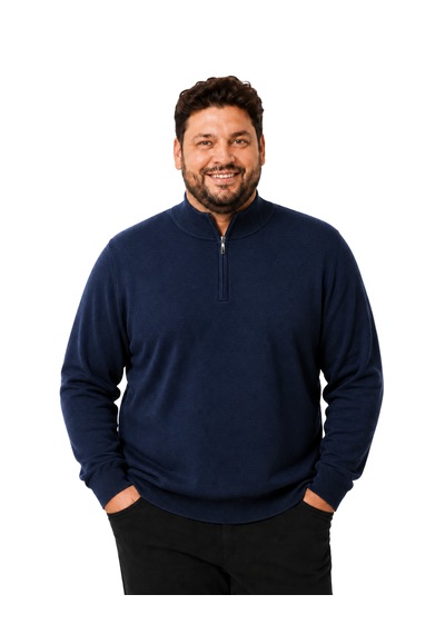 Battalmoda Erkek Büyük Beden Koyu İndigo Fermuarlı Dik Yaka Pamuklu Kazak 3xl-4xl-5xl-6xl Koyu Indigo