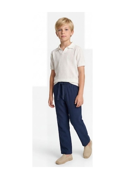 Zekids Erkek Çocuk İnce Triko Yakalı Tasarım T-shirt-17167 Beyaz
