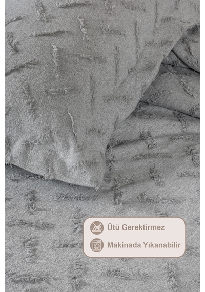 Elart Liya Yatak Örtüsü Takımı Çift Kişilik Pamuklu İskandinav Püsküllü 3 Parça 230x250 Cm Gri Gri