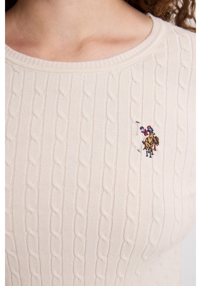 U.S. Polo Assn. Kadın Krem Melanj Basic Kazak 50331602 Vr159