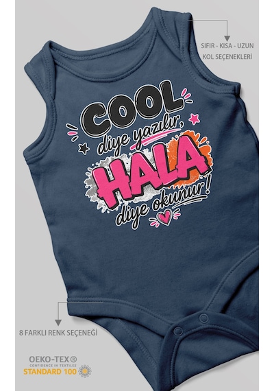 Morivokids Cool Diye Yazılır Hala Diye Okunur Sıfır Kol Bebek Body %100 Pamuk Lacivert