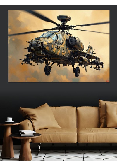 Askeri Saldırı Helikopteri Dekoratif Kanvas - Mdf Ahşap Tablo